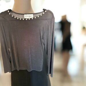 Vintage Christine Gerald studded neck long sleeve top Sz. S made in the USA